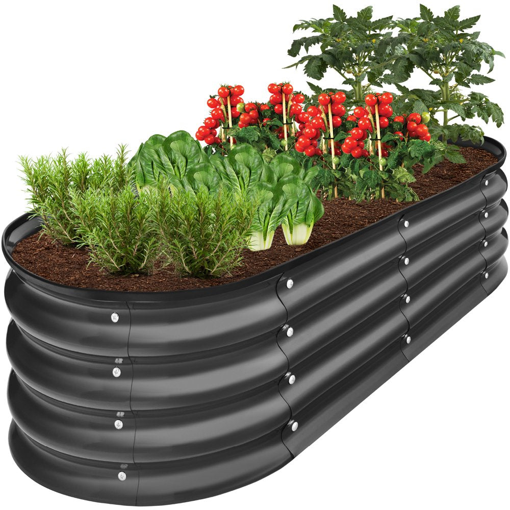 4X2X1Ft Outdoor Raised Metal Oval Garden Bed, Planter Box for Vegetables, Flowers - Charcoal