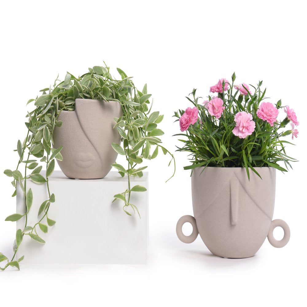 Garden Planters Pots Set of 2,Indoor Succulent Planter Pots with Drainage Hole,Ceramic White 5.4"W & 4.7"W