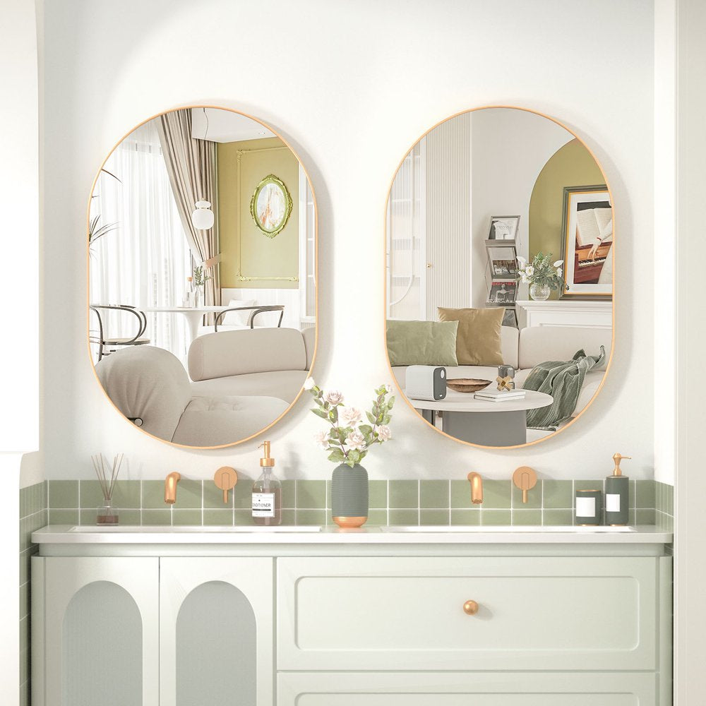 Wall Mirror Oval Bathroom Mirrors Capsule Mirror Vanity Modern Gold Pill Mirror 20"X30"