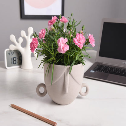 Garden Planters Pots Set of 2,Indoor Succulent Planter Pots with Drainage Hole,Ceramic White 5.4"W & 4.7"W