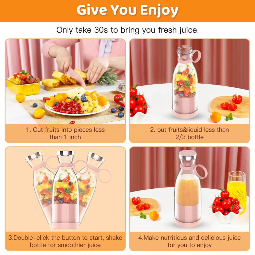 Portable Blender, Electric Blender Bottle Juicer Cup, Personal Blender for Shakes and Smoothies Mini Juicer Wireless Fruit Blenders Bottle Travel School Kitchen Juice Maker