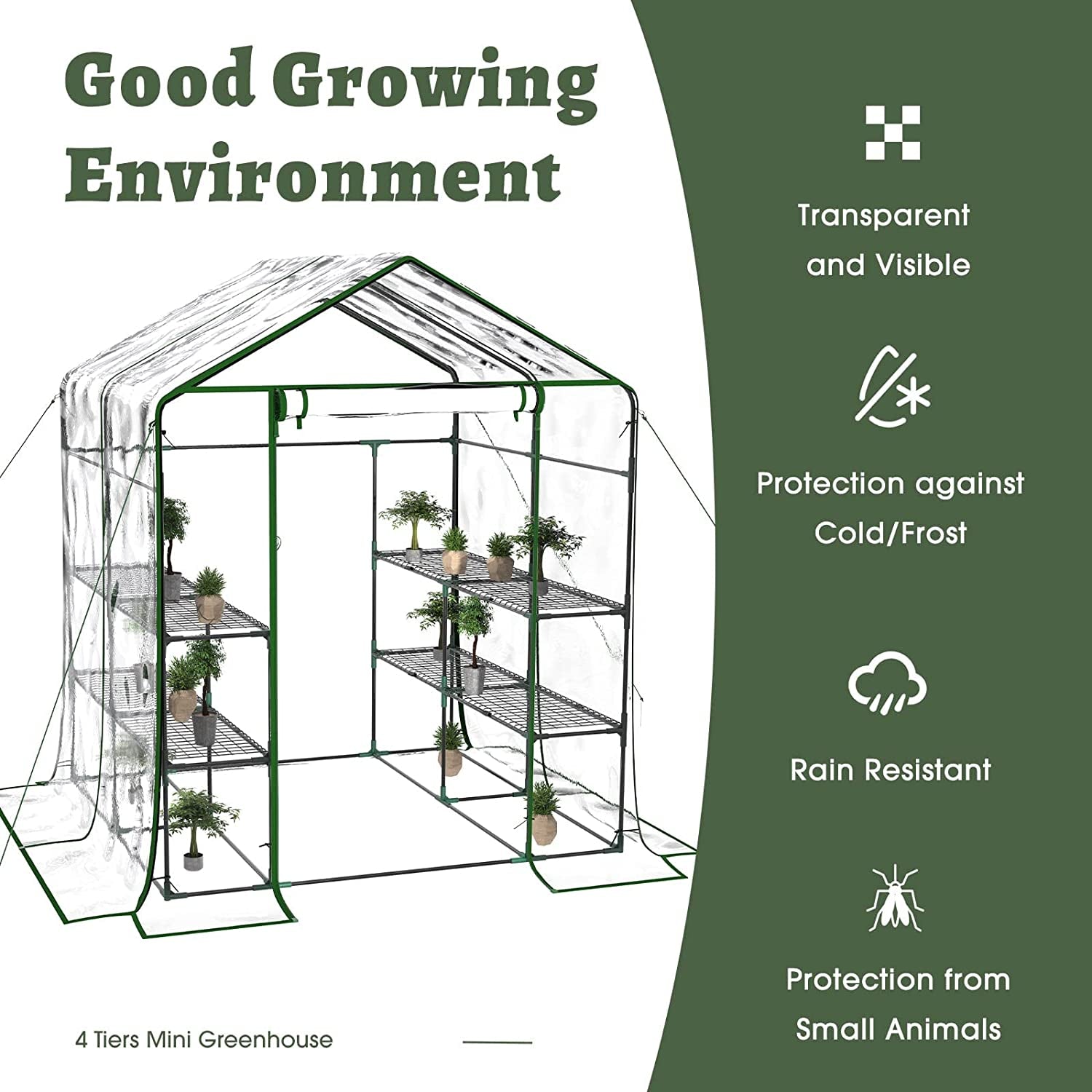 Greenhouse, Portable Green House Indoor and Outdoor, Mini Greenhouse Kit with Anchors and Ropes, 3 Tiers Pop up Greenhouse with 8 Shelves, L56.29''Xw56.29''Xh76.77''