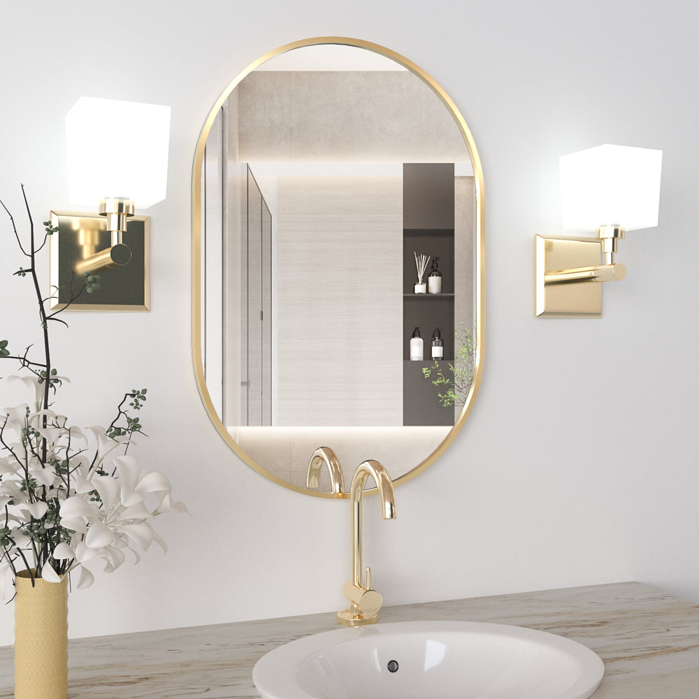 Wall Mirror Oval Bathroom Mirrors Capsule Mirror Vanity Modern Gold Pill Mirror 20"X30"